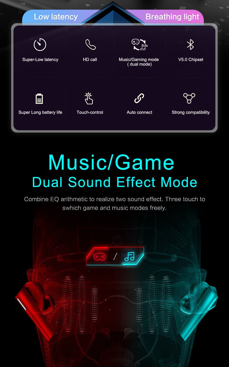 Wireless Gaming Bluetooth Headset Low Latency Luminous Gaming Headset - Zambeel